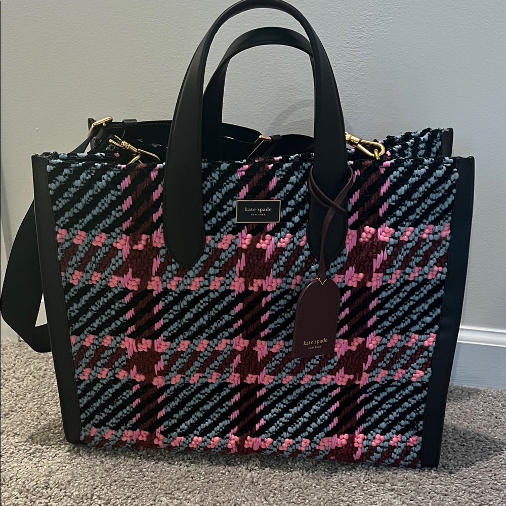 Kate Spade Black and Pink Checkered Tote